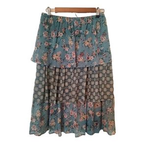 Susan Barry tiered floral midi skirt size small